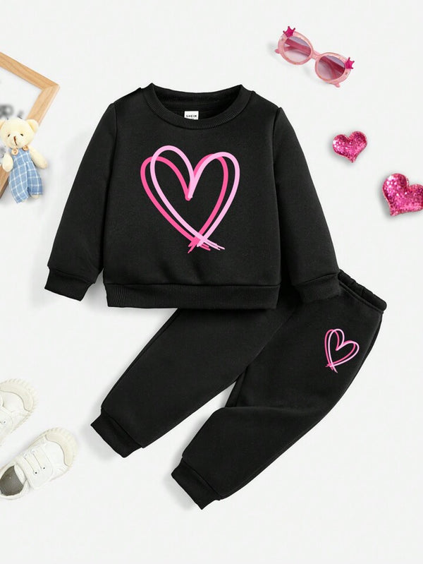 Big Heart Print Black Winter Tracksuit