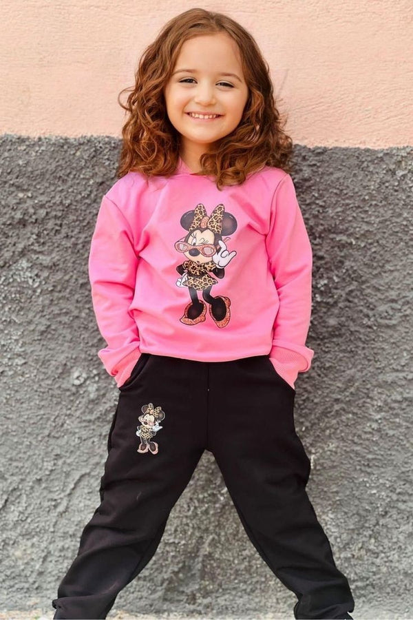 Minnie Glasses Printed Pink Winter Tracksuit