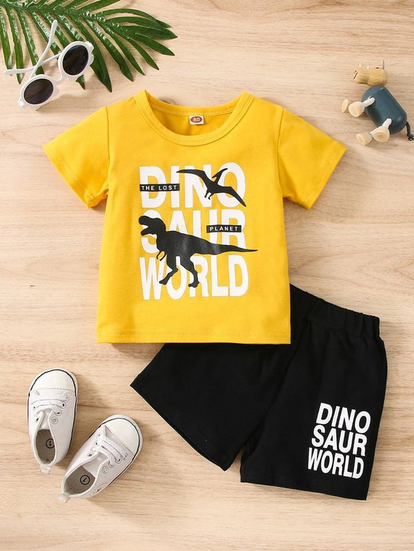 Dinosaur Summer Printed nicker and Shirt yellow