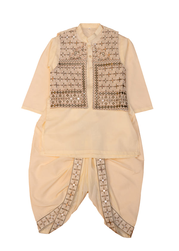 Cream color Dhoti Shalwar Suit & Waistcoat