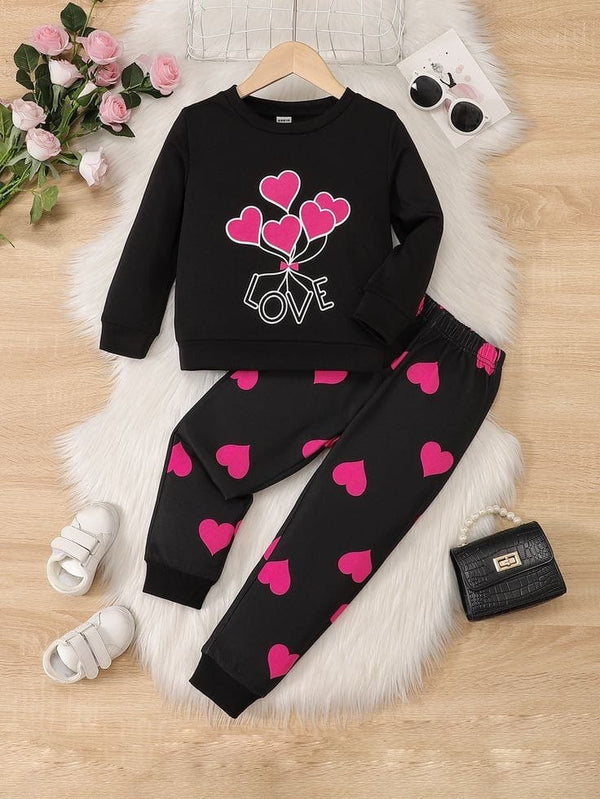 Love Heart Black Winter Tracksuit