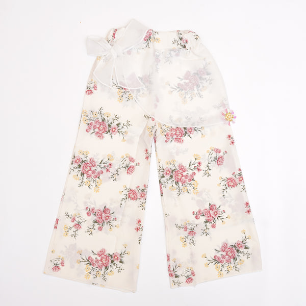 White Floral Extra Net Flapper Trouser