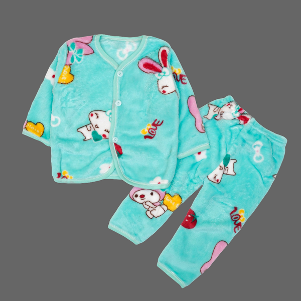 Greenish Blue Rabbit Button Down 2 Piece Set