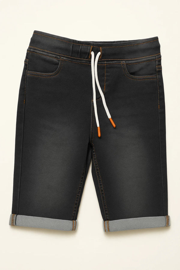 Folded Black Denim Shorts