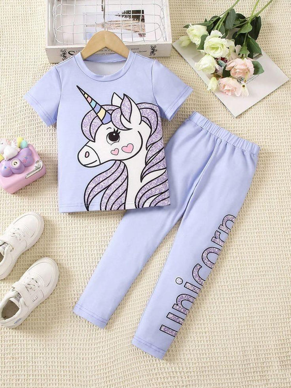 Unicorn Glittery Summer Trouser & Shirt