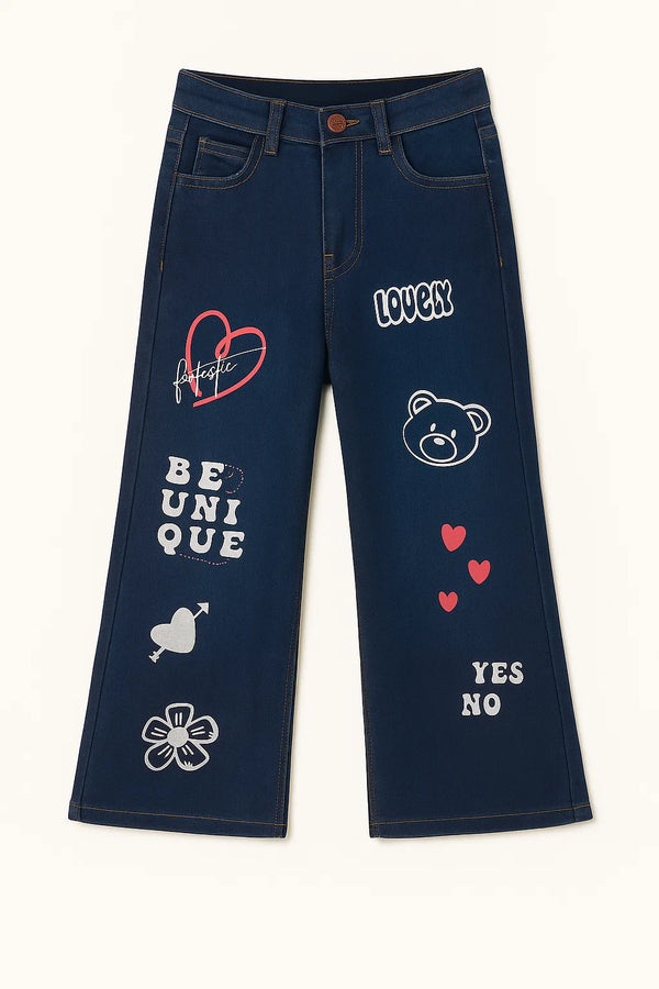 Letter Print Flapper Denim Pant