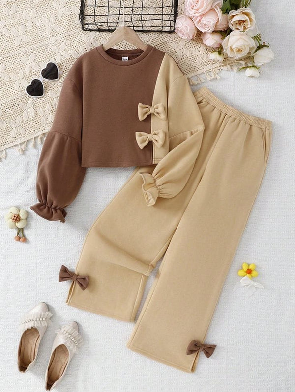 Slit Bow Brown Winter Tracksuit