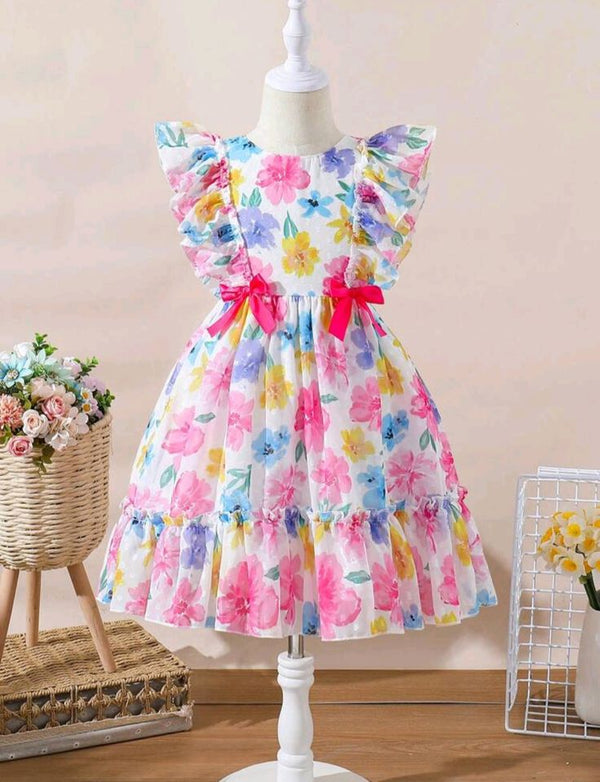 Colorful Floral Silk Lawn Frock